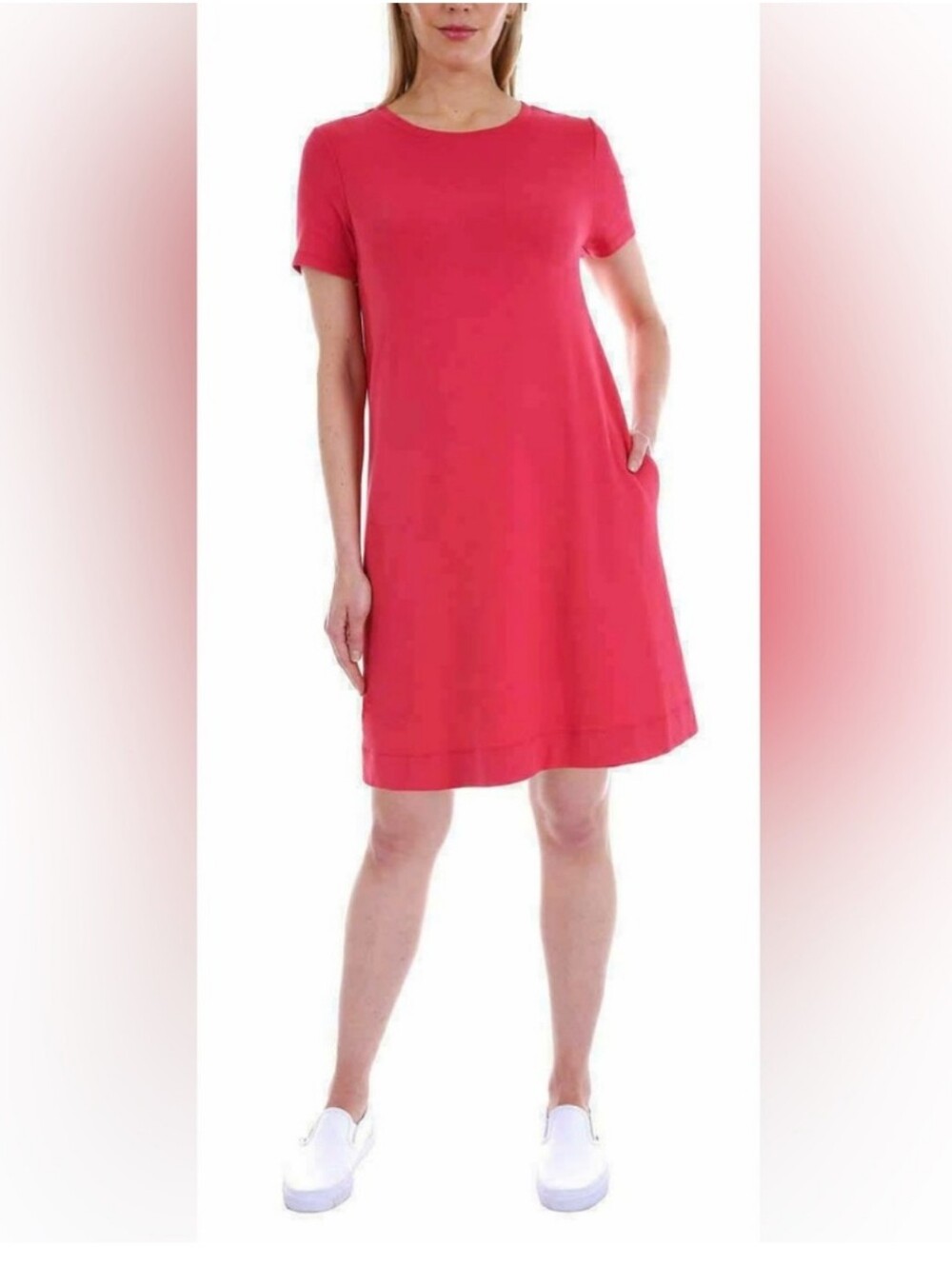 Ellen Tracy Vibrant "Red Robin" Tee-Shirt Dress in 94% Prima Cotton 4% Spandex